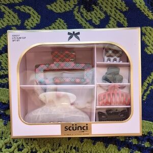 Scunci Plaid and Solid Hair Claw Clip Set - Pink, White, Green, Coral